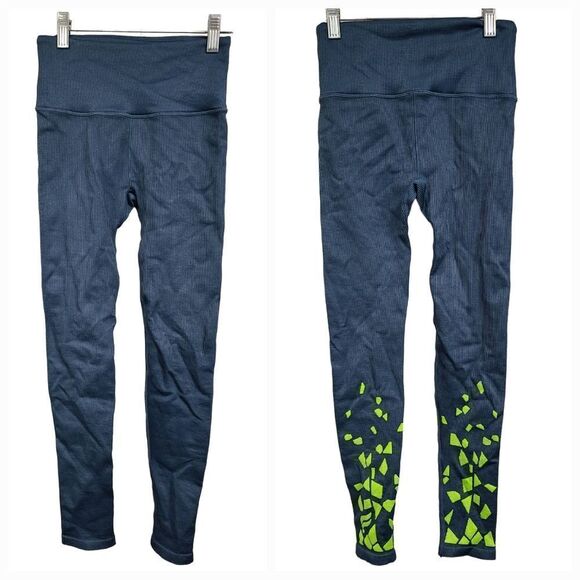 Fabletics High-Waisted Seamless Rib Legging Blue Activewear Athletic Yoga Pants - Picture 1 of 8